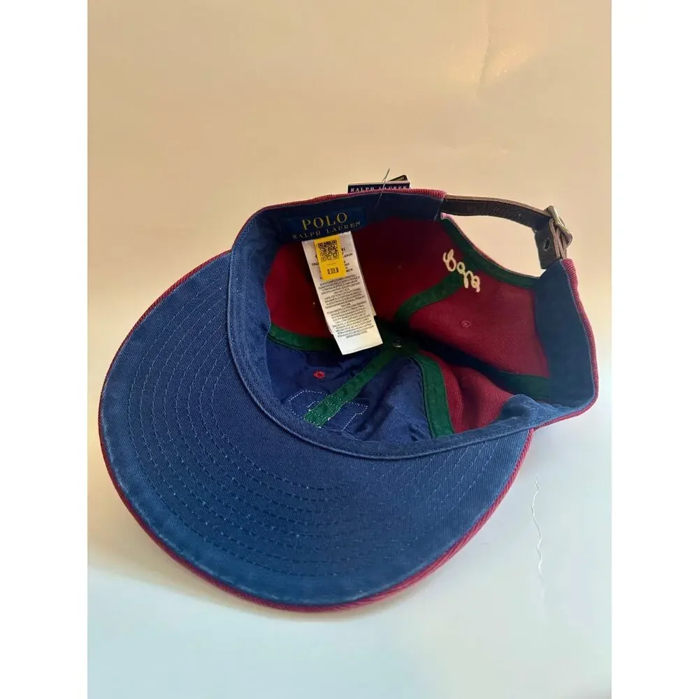 Polo Ralph Lauren Baseball Cap Hat Maroon Red Navy P Logo OS NWT